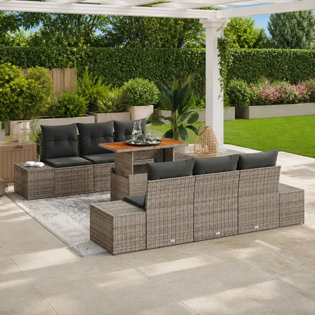 Garden Sofa Set 7 Piece Outdoor Furniture Grey Poly Rattan Modular with Storage