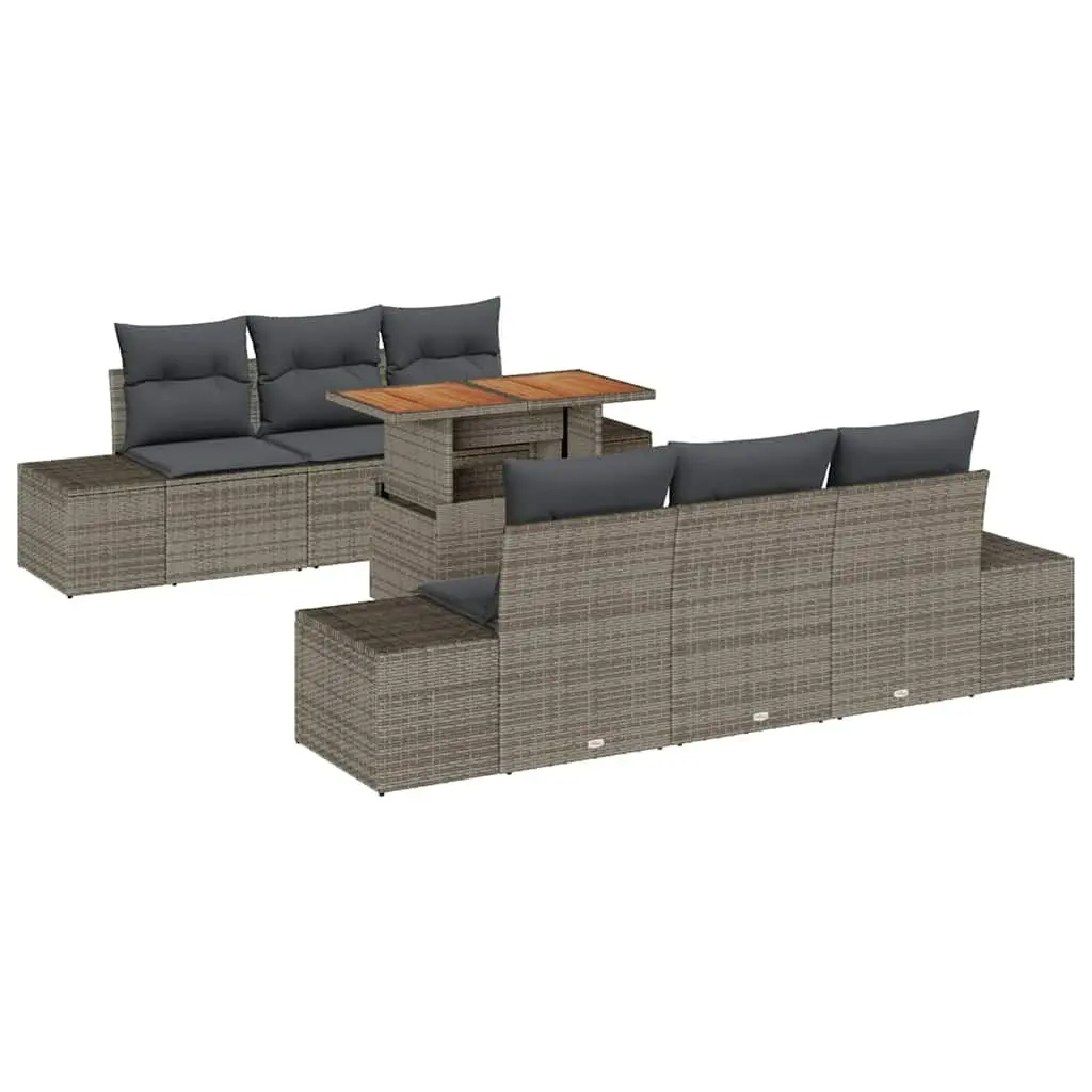 Garden Sofa Set 7 Piece Outdoor Furniture Grey Poly Rattan Modular with Storage