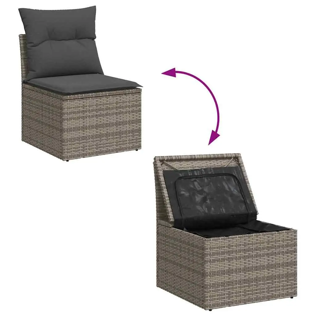 Garden Sofa Set 7 Piece Outdoor Furniture Grey Poly Rattan Modular with Storage