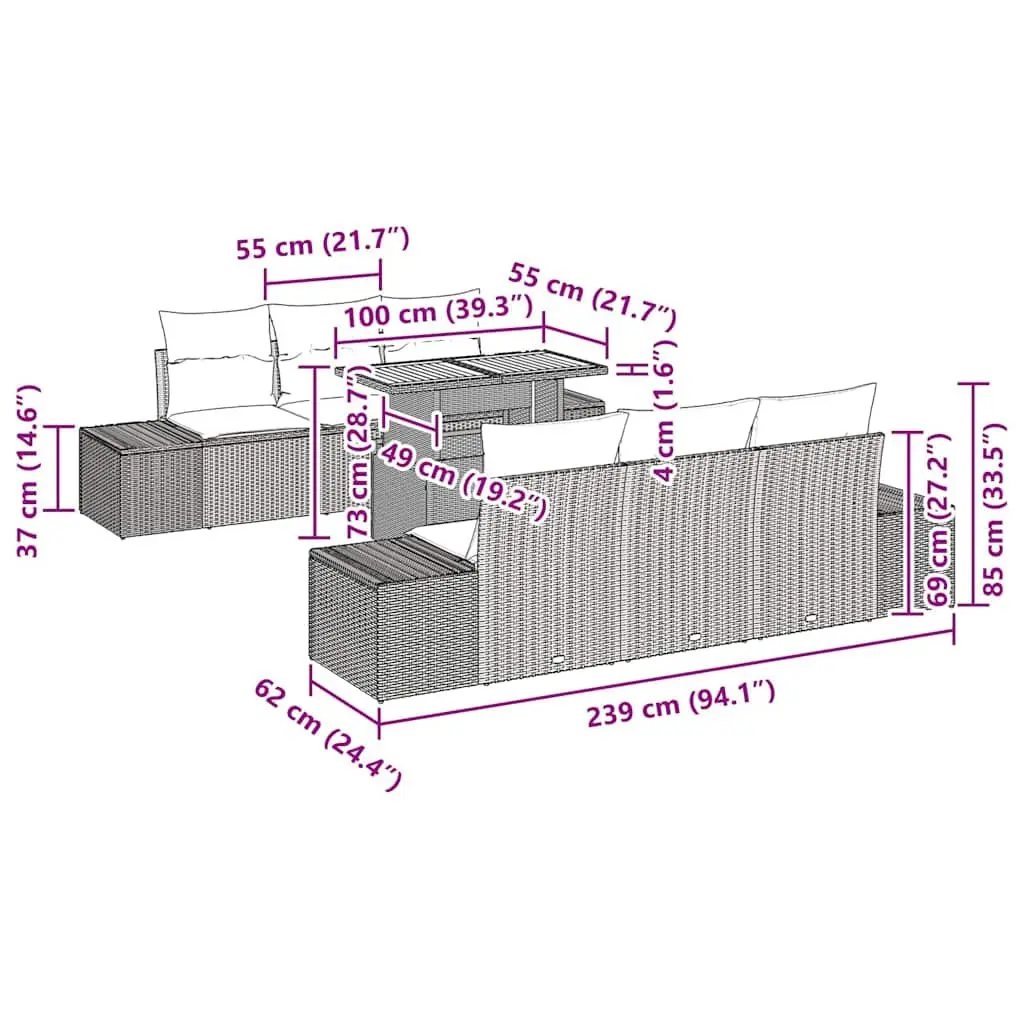 Garden Sofa Set 7 Piece Outdoor Furniture Grey Poly Rattan Modular with Storage