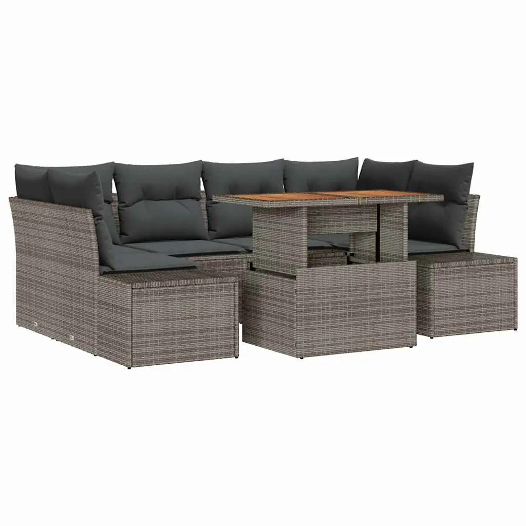 Garden Sofa Set 7pcs Outdoor Furniture Grey Poly Rattan Modular Patio Lounge