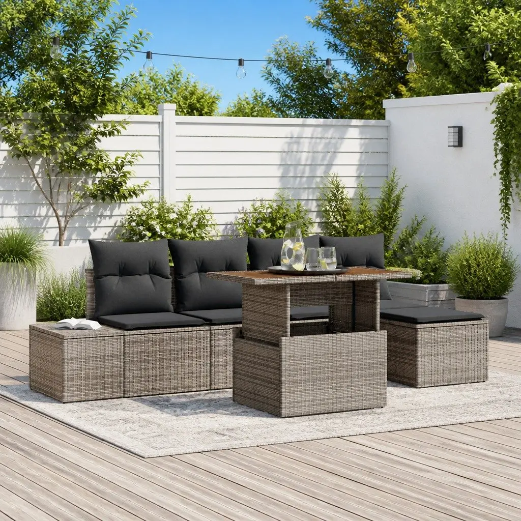 Garden Sofa Set Grey 6 Pieces Outdoor Furniture Poly Rattan with Storage Table