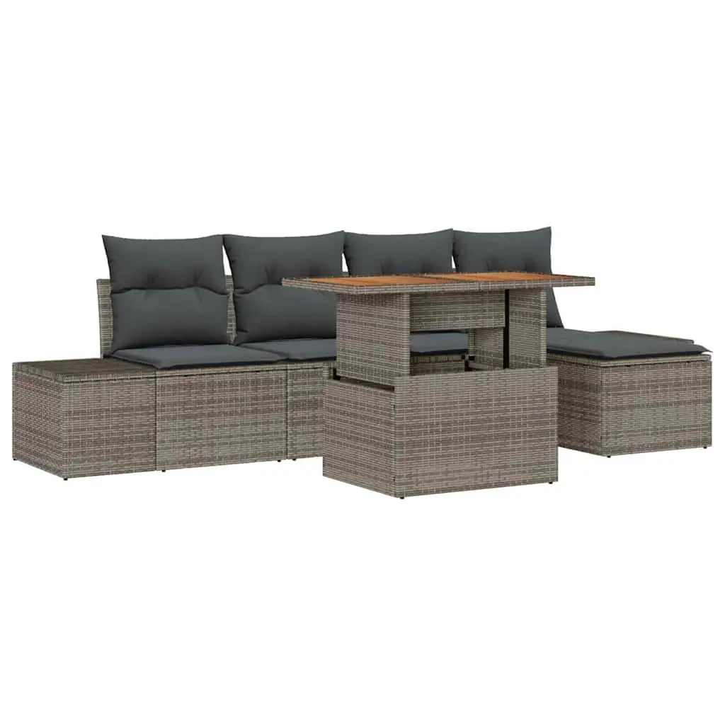 Garden Sofa Set Grey 6 Pieces Outdoor Furniture Poly Rattan with Storage Table