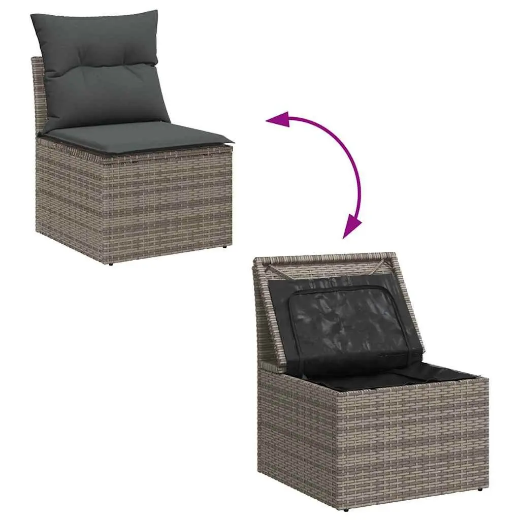 Garden Sofa Set Grey 6 Pieces Outdoor Furniture Poly Rattan with Storage Table