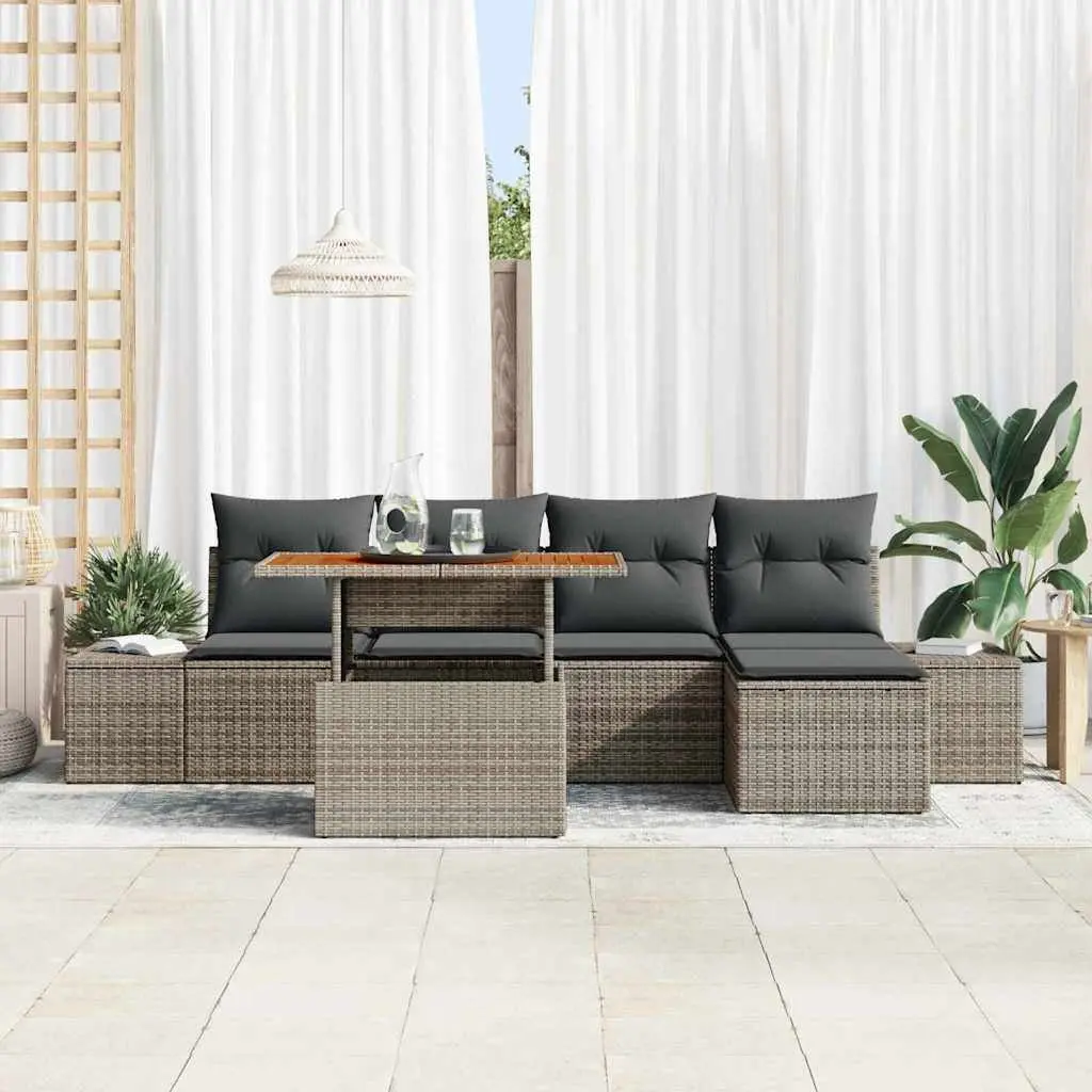 Garden Sofa Set Grey 6 Pieces Outdoor Furniture Poly Rattan with Storage Table