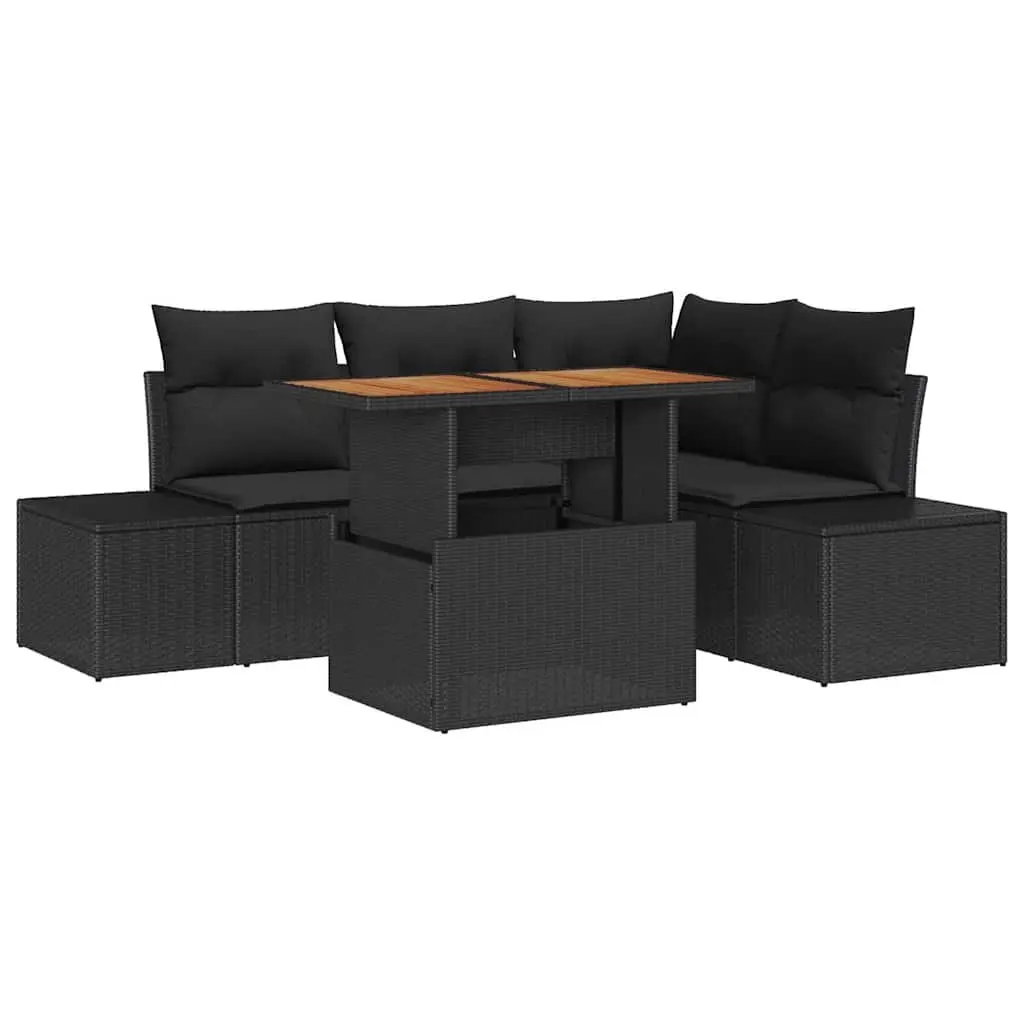 Outdoor Garden Sofa Set Black 5 Piece Modular Rattan Furniture with Storage