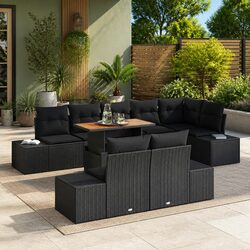 Concise 9-Piece Black Garden Sofa Set