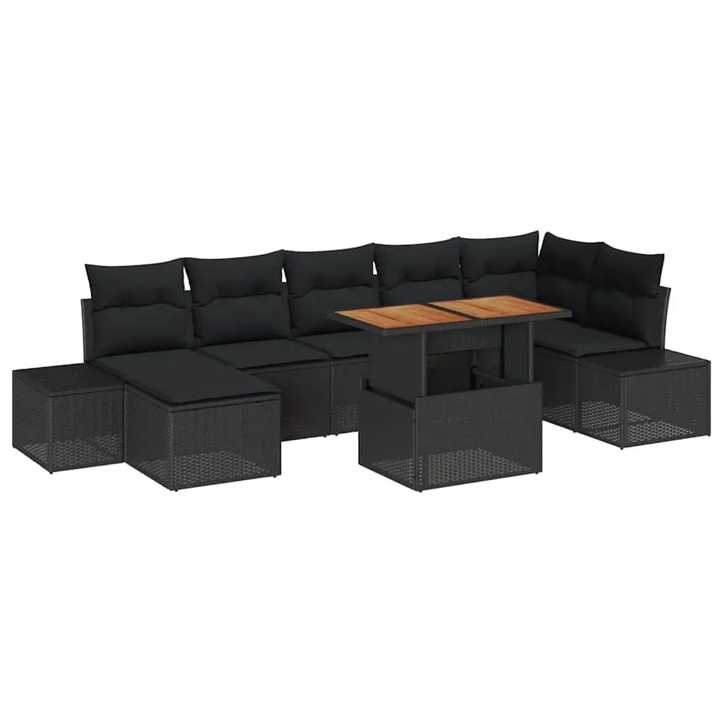 Garden Sofa Set 8 Pieces Outdoor Furniture Black Poly Rattan Modular Seating
