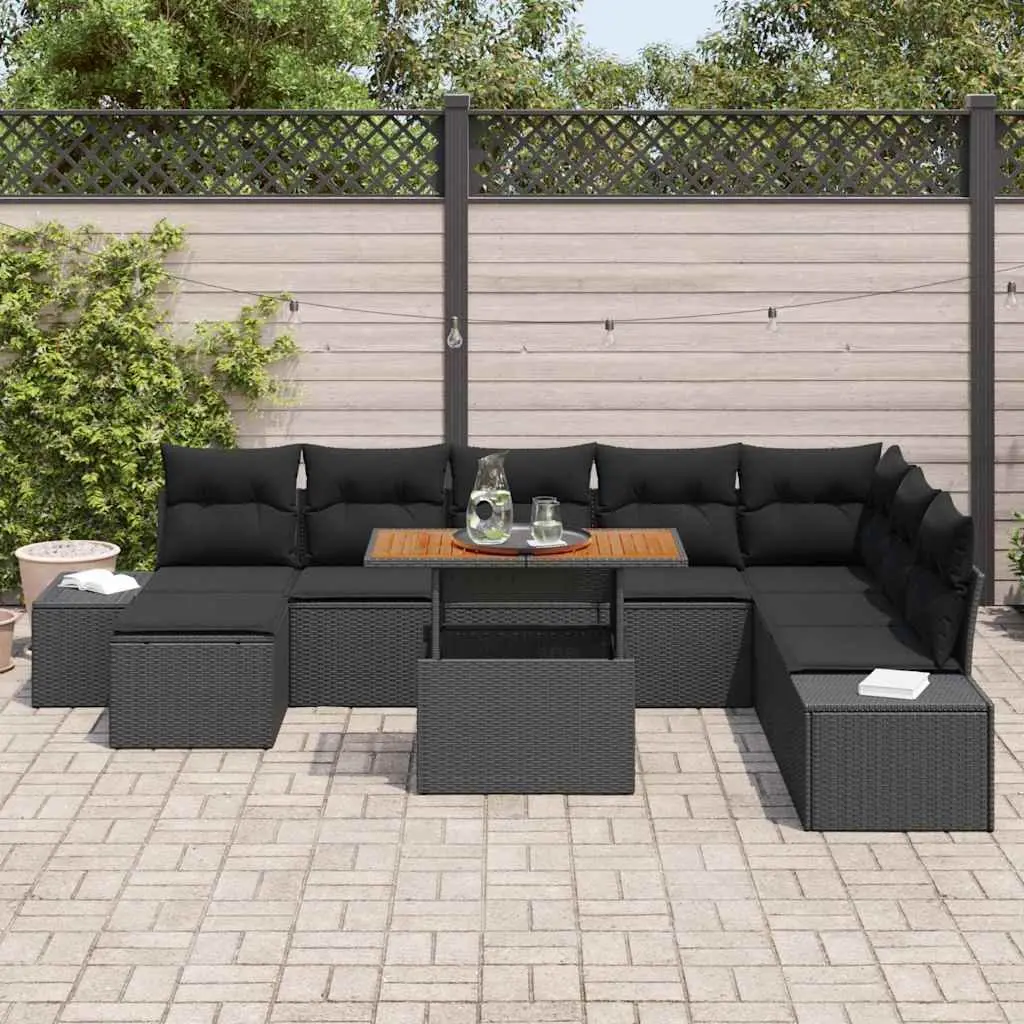Garden Sofa Set Black 9 Piece Modular with Storage