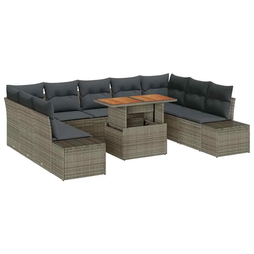 Garden Sofa Set Grey 10 Piece Modular Rattan Sectional with Storage Compartments