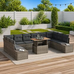 Concise 11-Piece Modular Garden Sofa Set in Grey