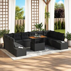 11 Piece Outdoor Garden Sofa Set with Storage Black Poly Rattan Modular Lounge