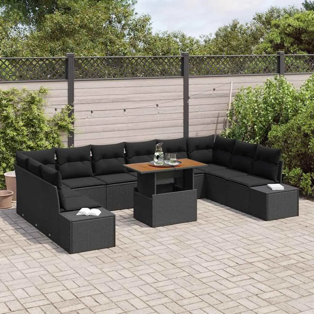 11 Piece Garden Sofa Set Black Modular Lounge with Storage