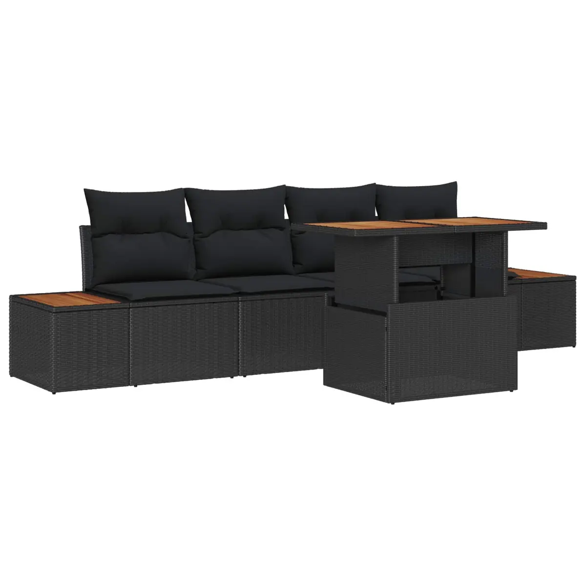 Outdoor Garden Sofa Set 5 Pieces Black Modular Patio Furniture Storage Rattan
