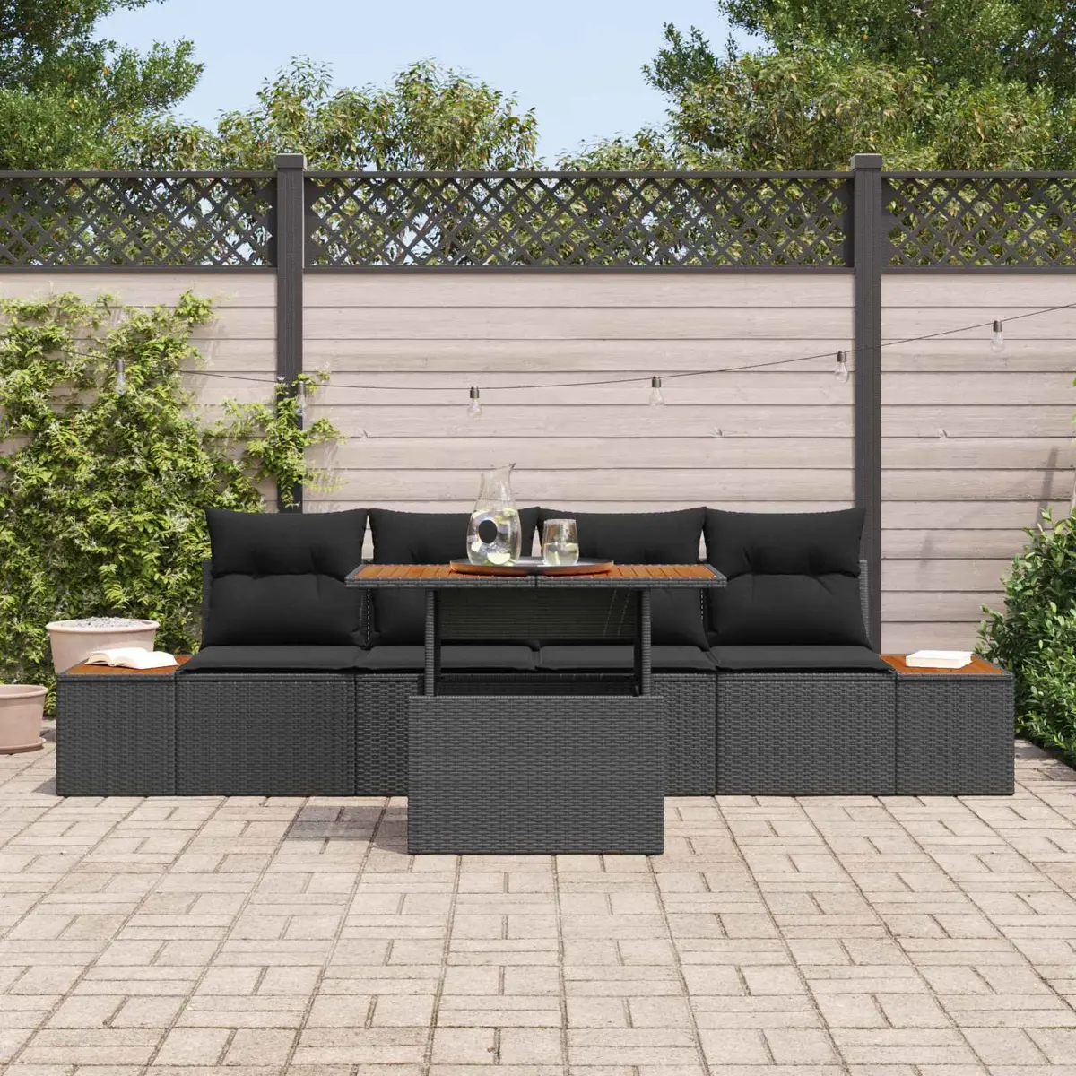Outdoor Garden Sofa Set 5 Pieces Black Modular Patio Furniture Storage Rattan