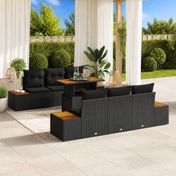 Garden Sofa Set Outdoor Furniture 7 Pieces Black Modular Lounge with Storage