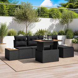 Compact 6-Piece Garden Sofa Set - Black Rattan Style