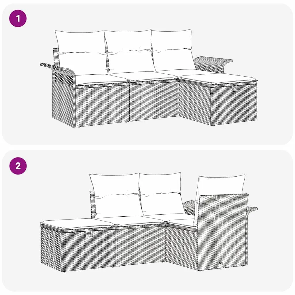 Modular Garden Sofa Set Grey 4 Pieces Weather Resistant Poly Rattan