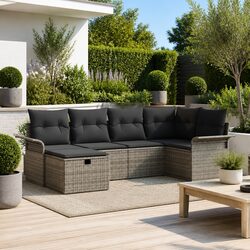 Compact 6-Piece Grey Garden Sofa Set with Adjustable Features