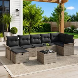 Concise 8-Piece Garden Sofa Set with Adjustable Table