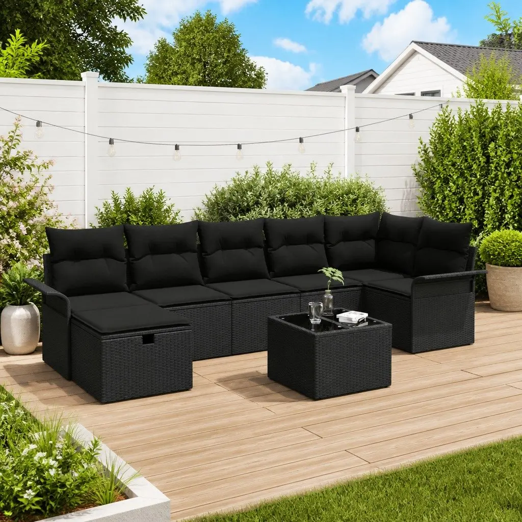 Modular Outdoor Garden Sofa Set Black 8 Pieces Poly Rattan Patio Seating Lounge