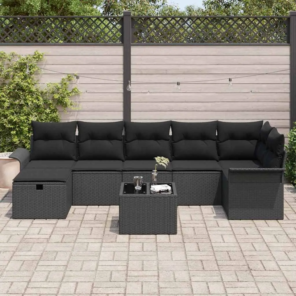 Modular Outdoor Garden Sofa Set Black 8 Pieces Poly Rattan Patio Seating Lounge