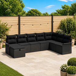 Outdoor Garden Sofa Set 8pcs Black Poly Rattan Modular Patio Seating with