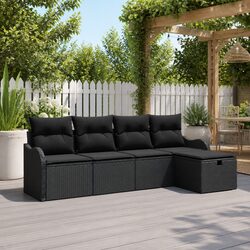 Modular Garden Sofa Set 5 Pieces Black Poly Rattan Outdoor Seating with Cushions