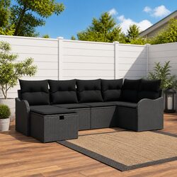 Outdoor Garden Sofa Set 6 Piece Modular Black Poly Rattan Patio Seating Lounge