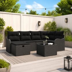 Concise 7-Piece Modular Outdoor Sofa Set in Black
