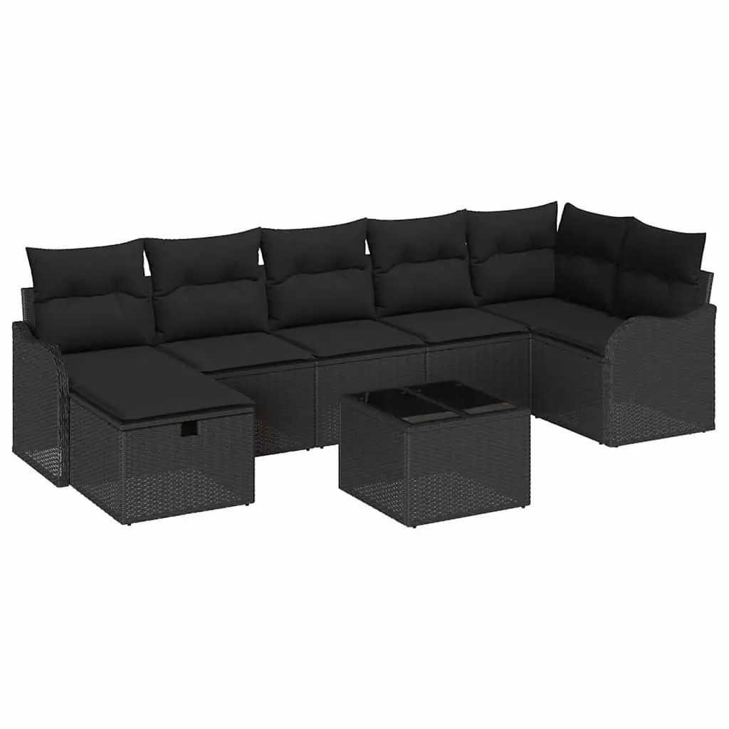Outdoor Sofa Set 8 Piece Black Poly Rattan Garden Furniture with Storage