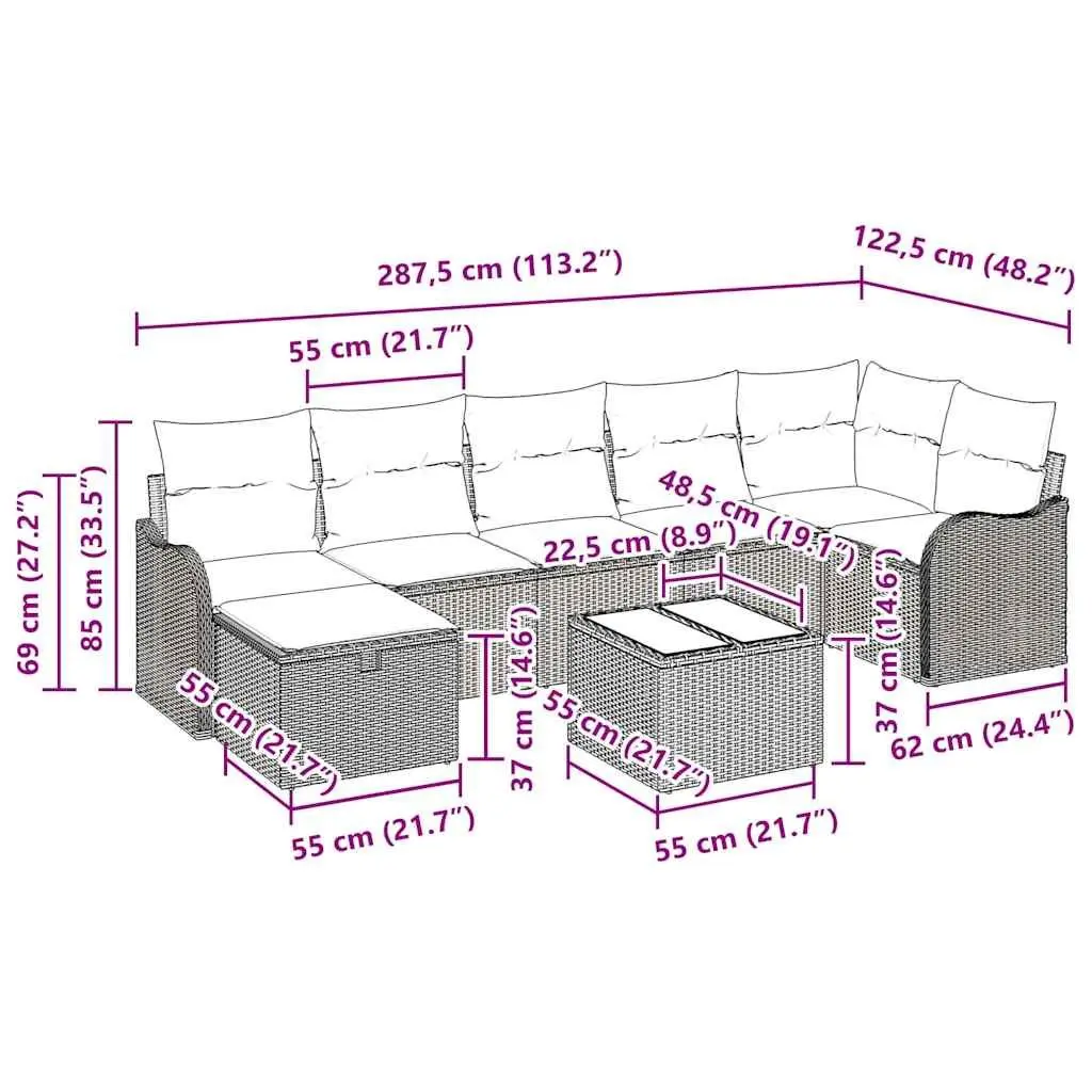 Outdoor Sofa Set 8 Piece Black Poly Rattan Garden Furniture with Storage