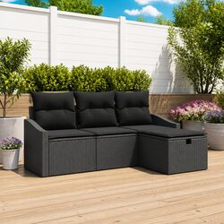 Outdoor Sofa Set 4 Piece Garden Furniture Poly Rattan Black with Storage