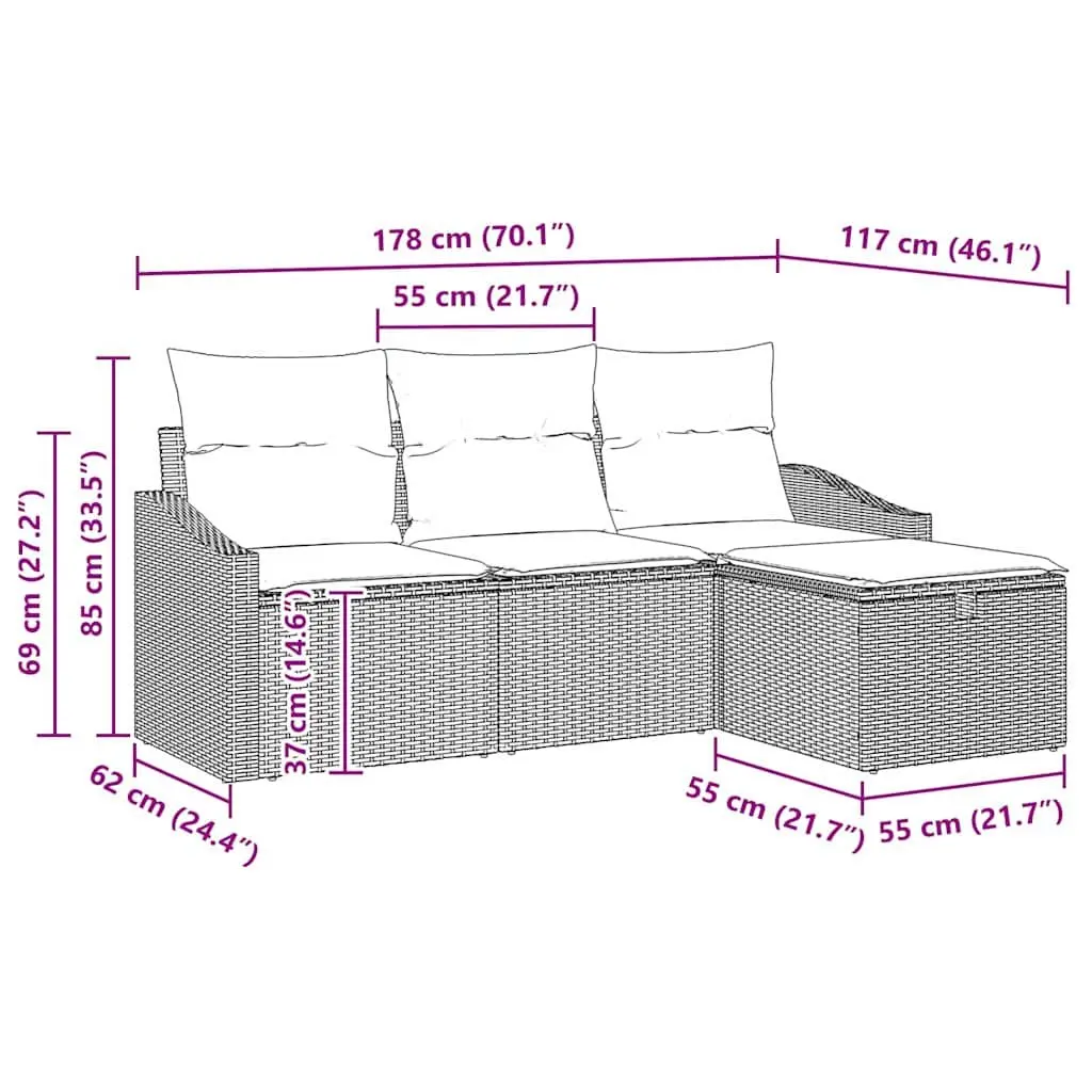 Outdoor Sofa Set 4 Piece Garden Furniture Poly Rattan Black with Storage