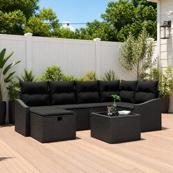 Sleek Outdoor Sofa Set with Storage - Black Rattan Design