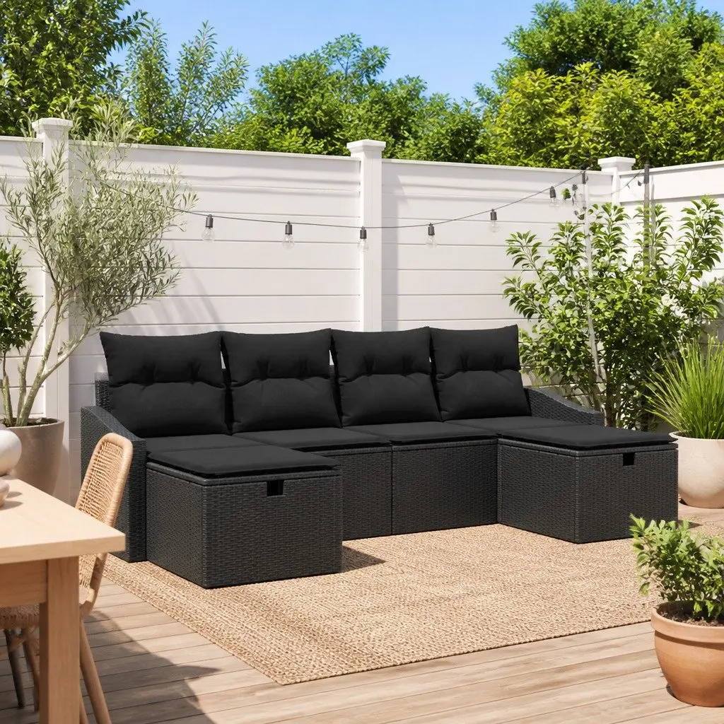 Garden Sofa Set Brown 6 Piece Modular Poly Rattan Outdoor Furniture with Storage