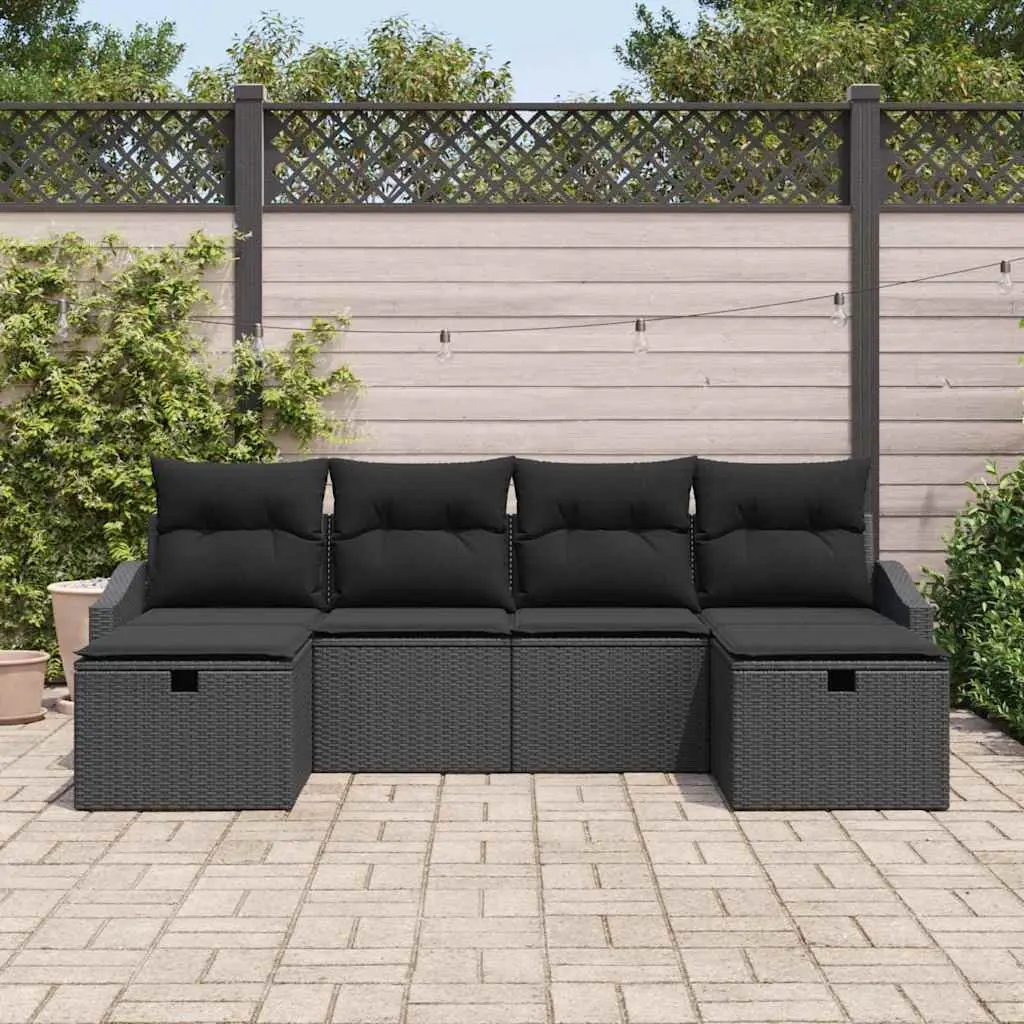 Garden Sofa Set Brown 6 Piece Modular Poly Rattan Outdoor Furniture with Storage