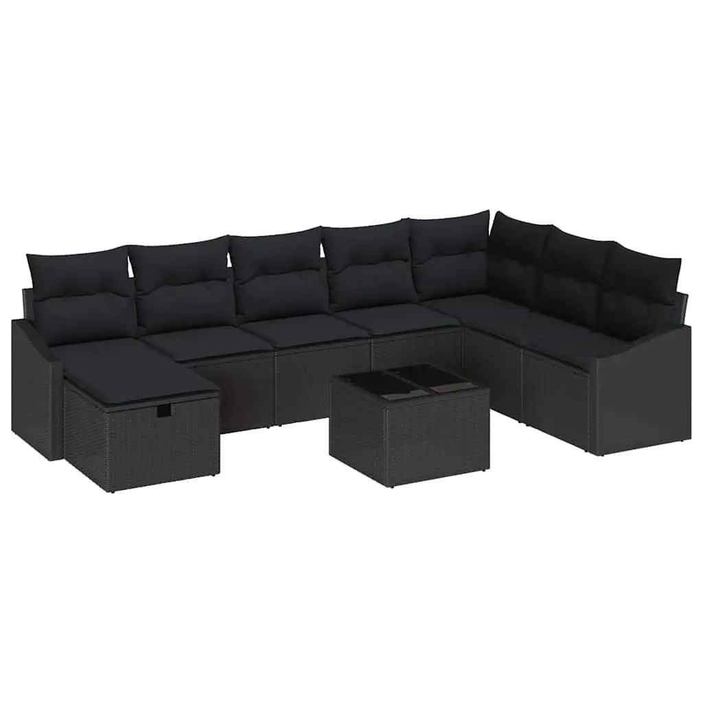 Outdoor Sofa Set Black 9 Pieces Modular Poly Rattan Lounge Furniture