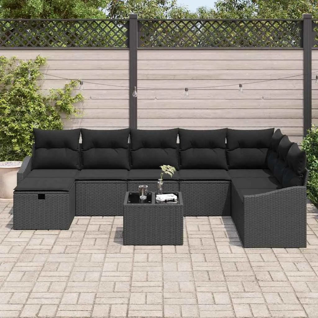 Outdoor Sofa Set Black 9 Pieces Modular Poly Rattan Lounge Furniture