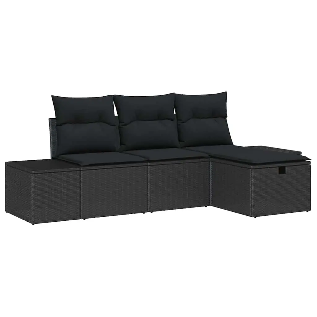 Modular Garden Sofa Set Black 4 Piece Poly Rattan Weather Resistant Outdoor Furniture