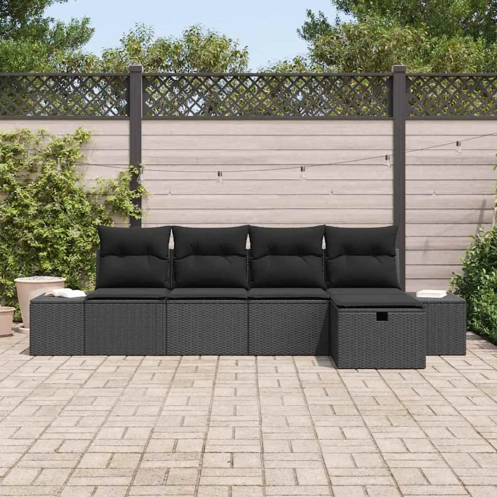 Garden Sofa Set Black 5 Piece Modular Outdoor Furniture with Weather Resistant Cushions