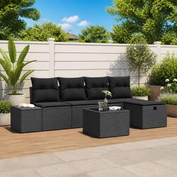 Compact 6-Piece Modular Garden Sofa Set in Black