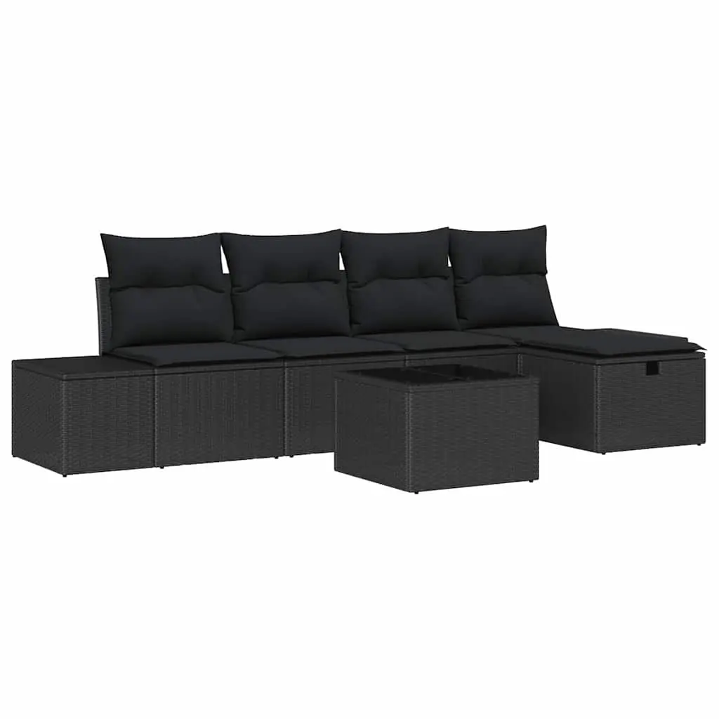 Garden Sofa Set Black 6 Piece Modular Outdoor Furniture Poly Rattan Weather Resistant Cushions