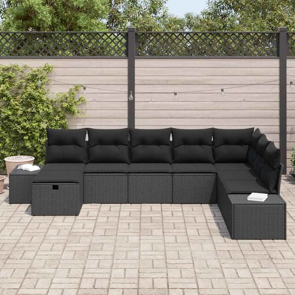 Modular Garden Sofa Set Black 8 Pieces Outdoor Furniture Poly Rattan Cushioned Seating