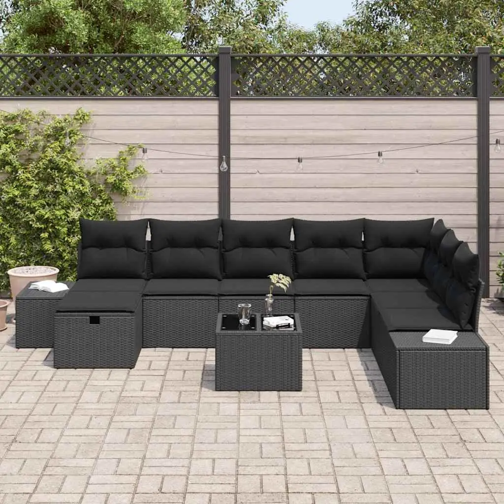 Garden Sofa Set Black 9 Pieces Modular Outdoor Furniture Cushioned Seating
