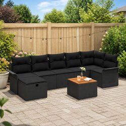 Concise 8-Piece Garden Sofa Set in Black Poly Rattan