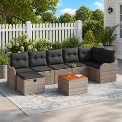 Garden Sofa Set Modular Outdoor Furniture Grey Poly Rattan 8 Piece Lounger