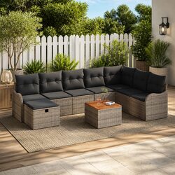9-Piece Stylish Grey Garden Sofa Set for Outdoor Comfort