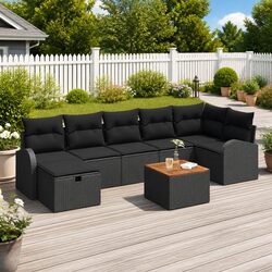 Garden Sofa Set 8 Pieces Outdoor Furniture Black Poly Rattan Modular Patio