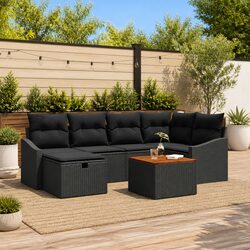 Concise 7-Piece Garden Sofa Set in Black Poly Rattan